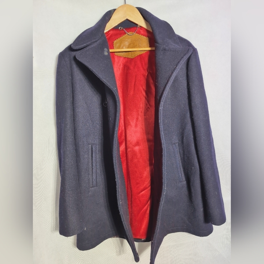 Vintage Woolrich Wool Men's Navy Peacoat Sz 40 Leather Tag Some Defects - Picture 3 of 10